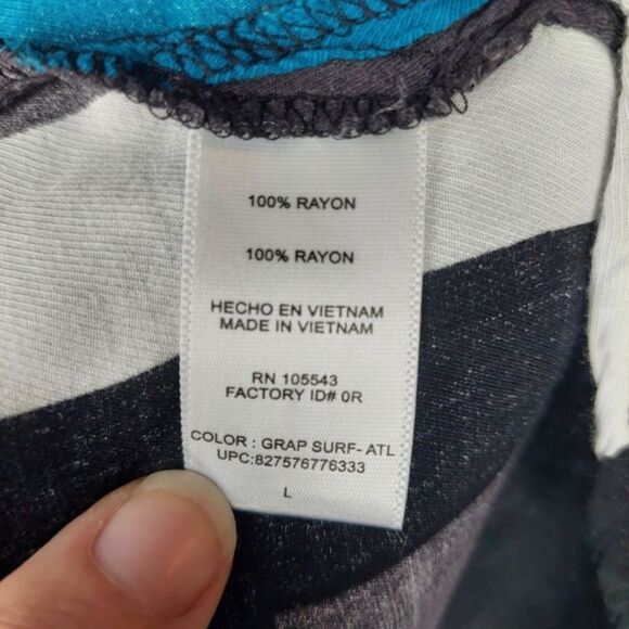 Derek Lam for Design Nation Abstract Geometric Teal & Black Striped Blouse Sz L - Picture 7 of 11